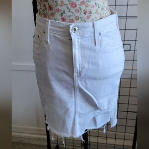 AG Adriano Goldschmied White Distressed Denim Pencil Mini Skirt Size 27R